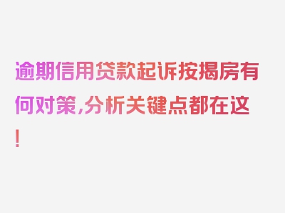 逾期信用贷款起诉按揭房有何对策，分析关键点都在这！