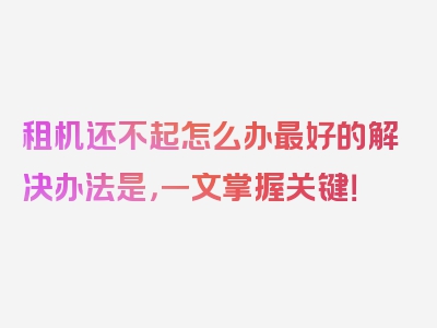 租机还不起怎么办最好的解决办法是，一文掌握关键！