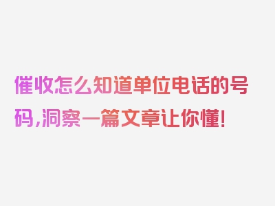 催收怎么知道单位电话的号码，洞察一篇文章让你懂！