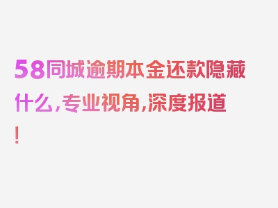 58同城逾期本金还款隐藏什么，专业视角，深度报道！