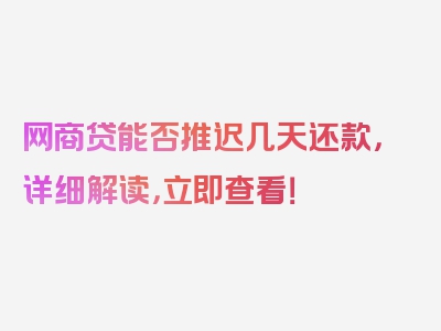 网商贷能否推迟几天还款，详细解读，立即查看！