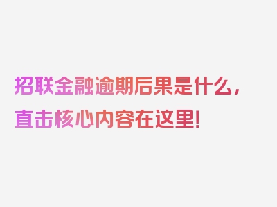 招联金融逾期后果是什么，直击核心内容在这里！