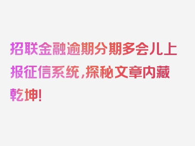 招联金融逾期分期多会儿上报征信系统，探秘文章内藏乾坤！