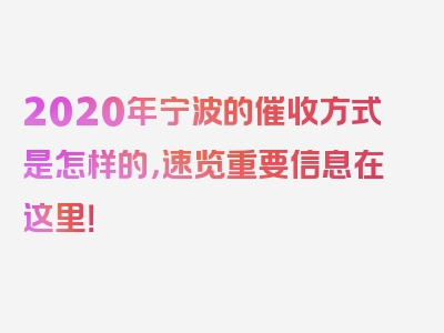 2020年宁波的催收方式是怎样的，速览重要信息在这里！