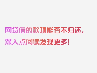 网贷借的款项能否不归还，深入点阅读发现更多！