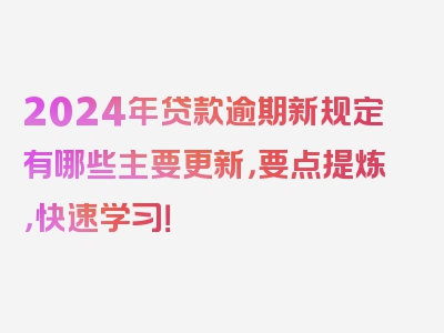 2024年贷款逾期新规定有哪些主要更新，要点提炼，快速学习！