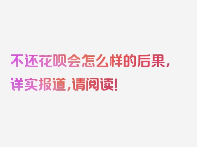 不还花呗会怎么样的后果，详实报道，请阅读！