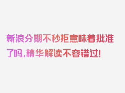 新浪分期不秒拒意味着批准了吗，精华解读不容错过！