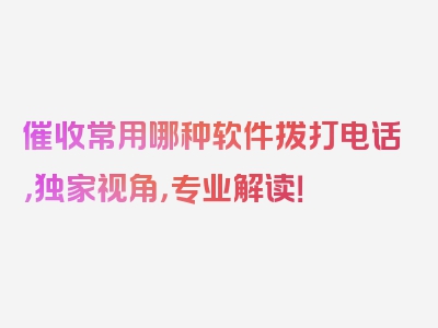 催收常用哪种软件拨打电话，独家视角，专业解读！