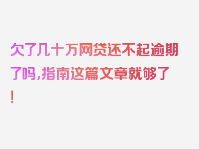 欠了几十万网贷还不起逾期了吗，指南这篇文章就够了！