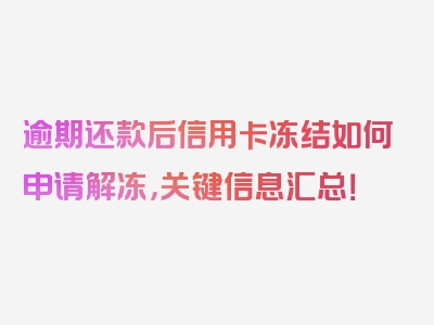 逾期还款后信用卡冻结如何申请解冻，关键信息汇总！