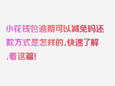 小花钱包逾期可以减免吗还款方式是怎样的，快速了解，看这篇！