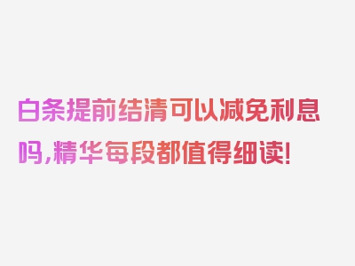 白条提前结清可以减免利息吗，精华每段都值得细读！