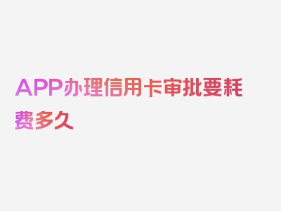 APP办理信用卡审批要耗费多久