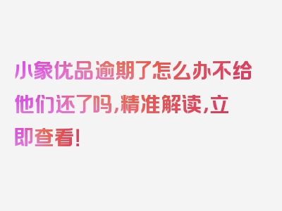 小象优品逾期了怎么办不给他们还了吗，精准解读，立即查看！