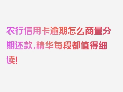 农行信用卡逾期怎么商量分期还款，精华每段都值得细读！