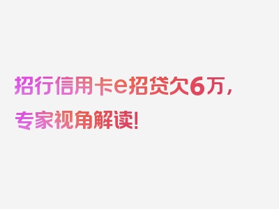 招行信用卡e招贷欠6万，专家视角解读！