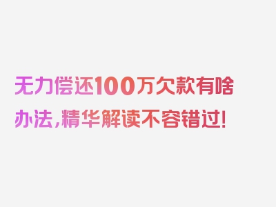 无力偿还100万欠款有啥办法，精华解读不容错过！