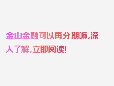 金山金融可以再分期嘛，深入了解，立即阅读！