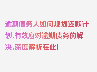 逾期债务人如何规划还款计划,有效应对逾期债务的解决，深度解析在此！