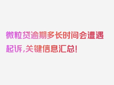 微粒贷逾期多长时间会遭遇起诉，关键信息汇总！