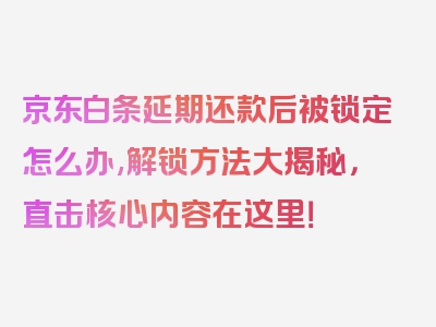 京东白条延期还款后被锁定怎么办,解锁方法大揭秘，直击核心内容在这里！