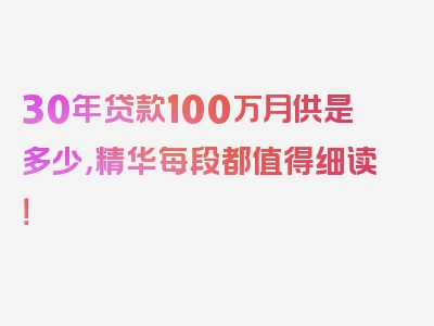 30年贷款100万月供是多少，精华每段都值得细读！