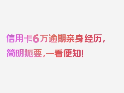 信用卡6万逾期亲身经历，简明扼要，一看便知！