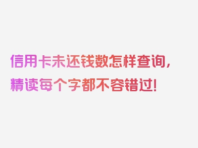 信用卡未还钱数怎样查询，精读每个字都不容错过！