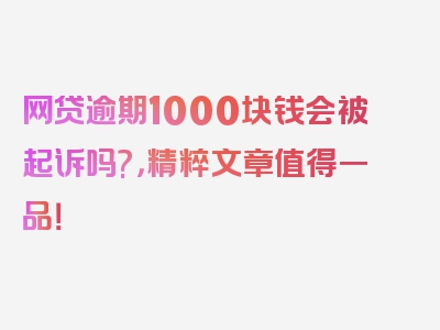 网贷逾期1000块钱会被起诉吗?，精粹文章值得一品！