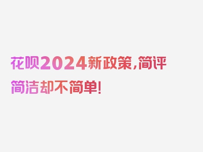 花呗2024新政策，简评简洁却不简单！