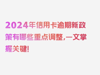 2024年信用卡逾期新政策有哪些重点调整，一文掌握关键！