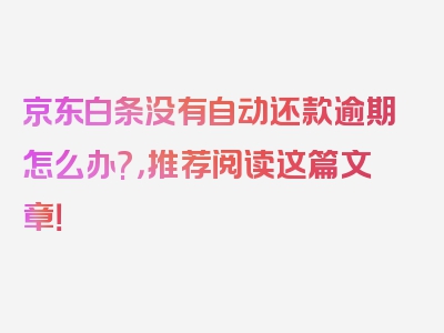 京东白条没有自动还款逾期怎么办?，推荐阅读这篇文章！