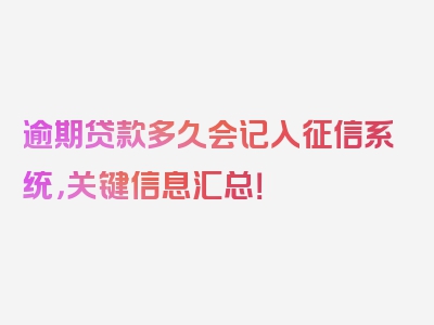 逾期贷款多久会记入征信系统，关键信息汇总！