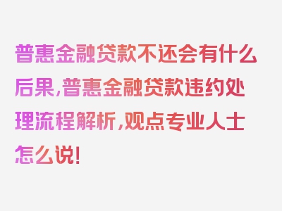 普惠金融贷款不还会有什么后果,普惠金融贷款违约处理流程解析，观点专业人士怎么说！