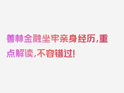 善林金融坐牢亲身经历，重点解读，不容错过！