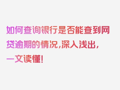 如何查询银行是否能查到网贷逾期的情况，深入浅出，一文读懂！