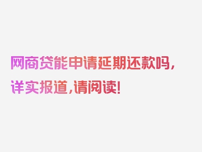 网商贷能申请延期还款吗，详实报道，请阅读！