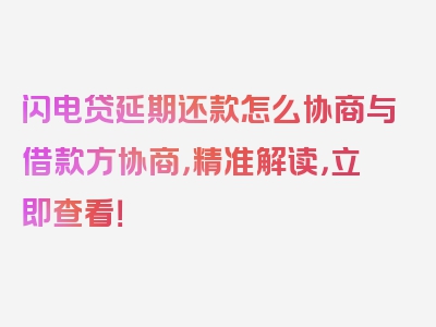 闪电贷延期还款怎么协商与借款方协商，精准解读，立即查看！