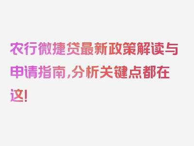 农行微捷贷最新政策解读与申请指南，分析关键点都在这！