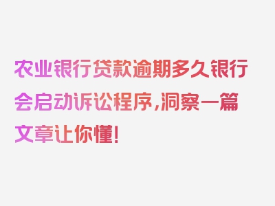 农业银行贷款逾期多久银行会启动诉讼程序，洞察一篇文章让你懂！