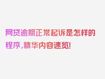 网贷逾期正常起诉是怎样的程序，精华内容速览！