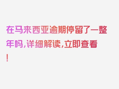 在马来西亚逾期停留了一整年吗，详细解读，立即查看！