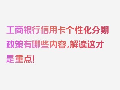 工商银行信用卡个性化分期政策有哪些内容，解读这才是重点！