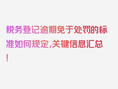 税务登记逾期免于处罚的标准如何规定，关键信息汇总！