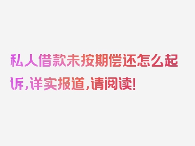 私人借款未按期偿还怎么起诉，详实报道，请阅读！