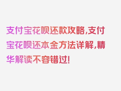 支付宝花呗还款攻略,支付宝花呗还本金方法详解，精华解读不容错过！