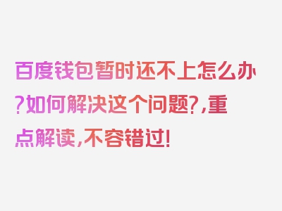 百度钱包暂时还不上怎么办?如何解决这个问题?，重点解读，不容错过！