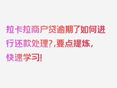 拉卡拉商户贷逾期了如何进行还款处理?，要点提炼，快速学习！