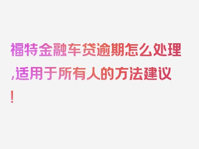 福特金融车贷逾期怎么处理,适用于所有人的方法建议！